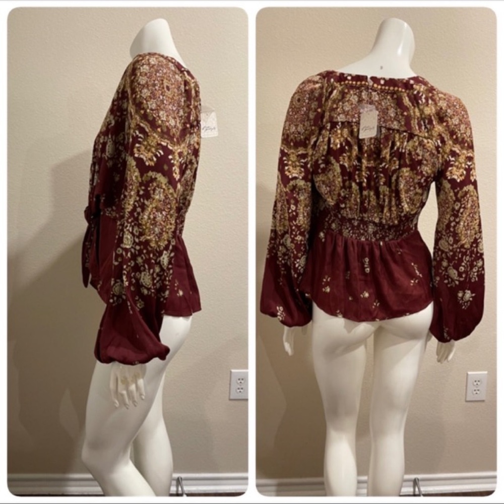 Free People RUN FREE maroon red TUNIC TOP NWT sz XS - Picture 12 of 12